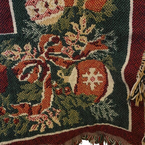 Vintage Beacon Christmas Tapestry Throw Blanket Reversible Bells Ornaments USA - Picture 3 of 9